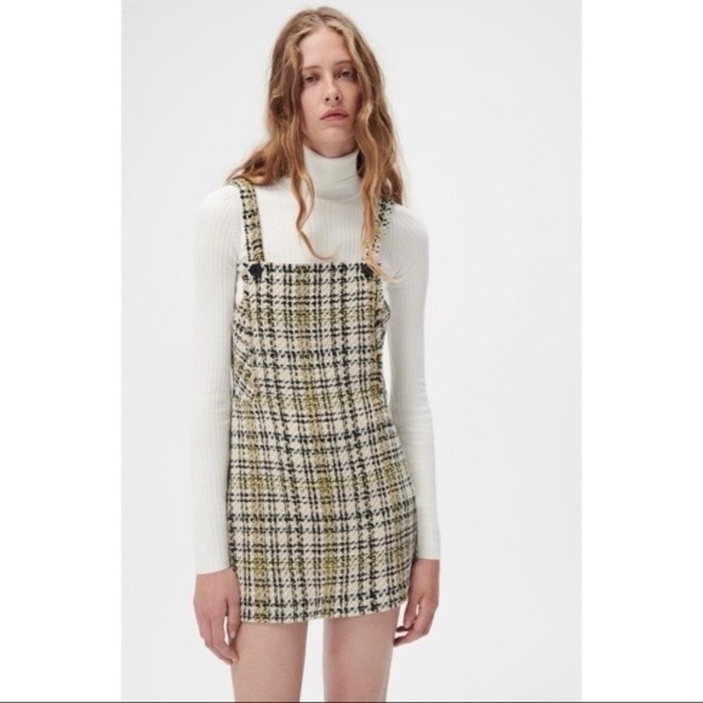 NEW Zara tweed textured pinafore dress sz xs